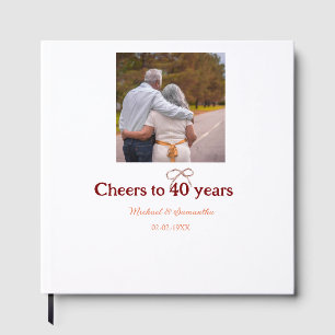 Marron bow cheers to 40 years anniversary wedding guest book