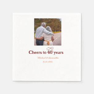 Marron bow cheers to 40 years anniversary wedding  napkin