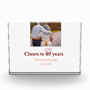 Marron bow cheers to 40 years anniversary wedding photo block