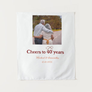 Marron bow cheers to 40 years anniversary wedding tapestry