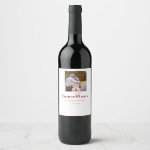 Marron bow cheers to 40 years anniversary wedding wine label