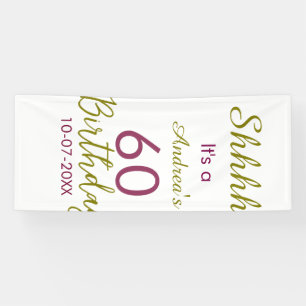 Marron golden shhhh 60th birthday name simple bold banner