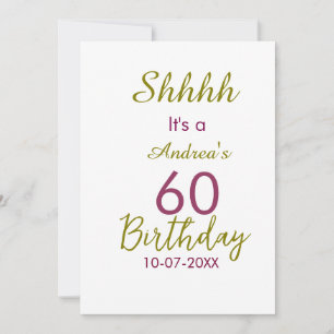 Marron golden shhhh 60th birthday name simple bold invitation