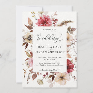 Marron Red Blush Pink All In 1 QR Code Wedding Invitation