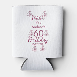Marron white mauve shhhh 60th birthday floral name can cooler