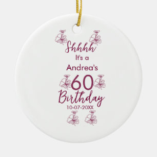 Marron white mauve shhhh 60th birthday floral name ceramic tree decoration