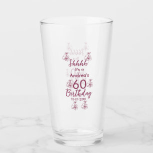 Marron white mauve shhhh 60th birthday floral name glass