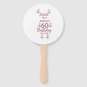 Marron white mauve shhhh 60th birthday floral name hand fan