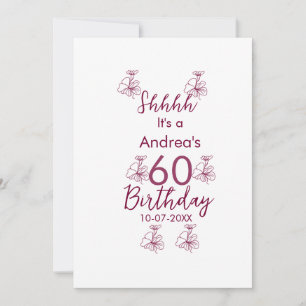 Marron white mauve shhhh 60th birthday floral name invitation