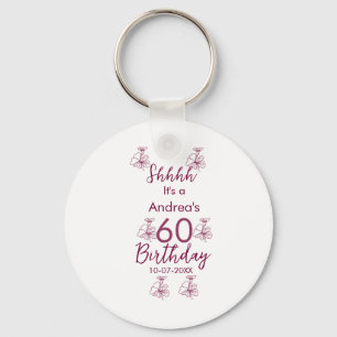 Marron white mauve shhhh 60th birthday floral name key ring