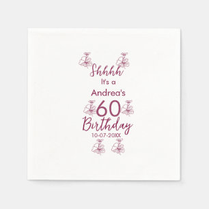 Marron white mauve shhhh 60th birthday floral name napkin