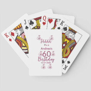 Marron white mauve shhhh 60th birthday floral name playing cards