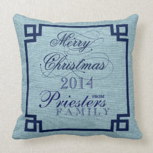 Marry Christmas Blue Text Design Light Blue Linen Cushion