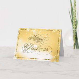 Marry Christmas Gold Text & Bokeh Background Holiday Card