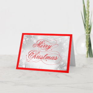 Marry Christmas Red Text Design White Bokeh Holiday Card