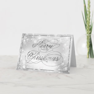 Marry Christmas Silver Text & Bokeh Background Holiday Card