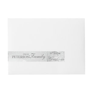 Marry Christmas Silver Text & Bokeh Background Wraparound Address Label