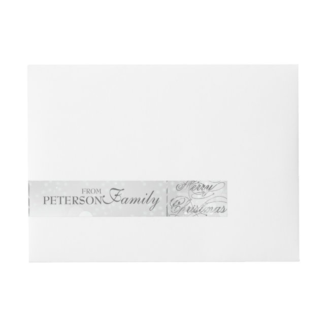 Marry Christmas Silver Text & Bokeh Background Wraparound Address Label (Front)