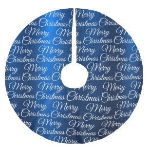 Marry Christmas White Snowflakes Navy Blue Brushed Polyester Tree Skirt