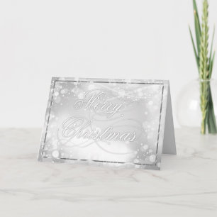 Marry Christmas White Text & Bokeh Background Holiday Card