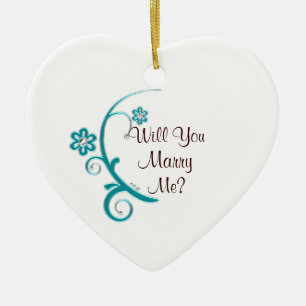 Marry Me Aqua Flower Engagement Ornament
