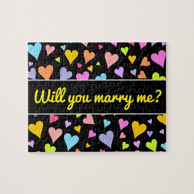 Marry me? + Fun, Loving, Colourful Hearts Pattern Jigsaw Puzzle (Horizontal)