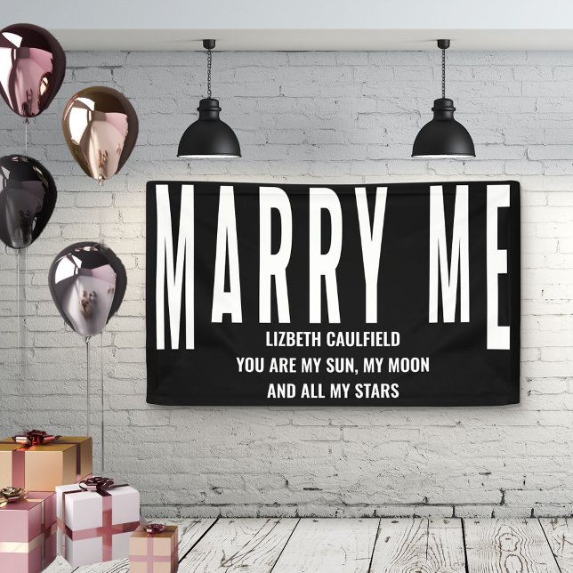 Marry Me Proposal Sun Moon Stars Black White Banner (Creator Uploaded)