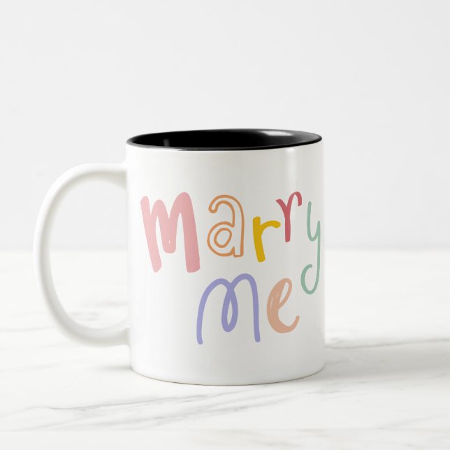 Marry me text typography doodle font Two-Tone coffee mug (Left)