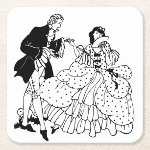 Marry Me Victorian Couple Silhouette Art Square Paper Coaster