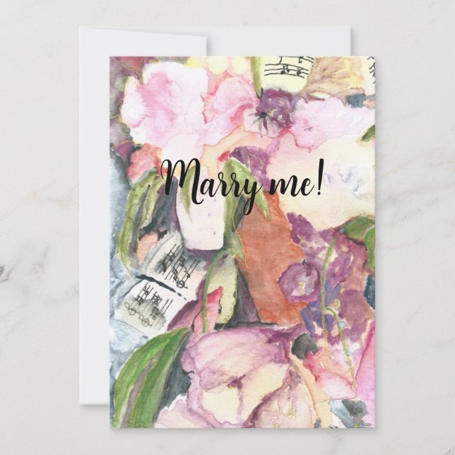 Marry me Watercolor floral music agenda  Invitation (Front)