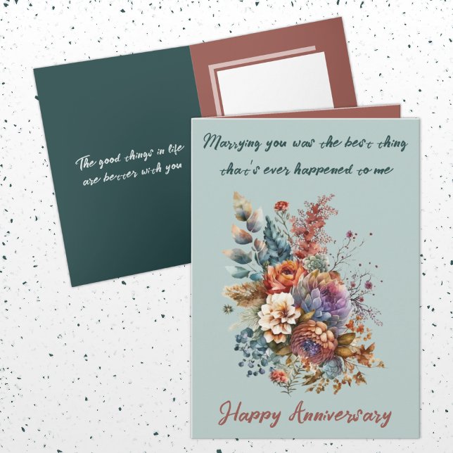 Marrying you flowers green wife anniversary card (Creator Uploaded)