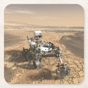 Mars 2020 Rover On The Surface Of Mars. Square Paper Coaster