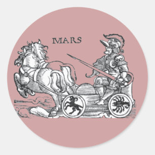 Mars Ares God of War Greek Roman Chariot Cartoon Classic Round Sticker