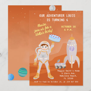 Mars astronaut boy themed birthday Party Invitation