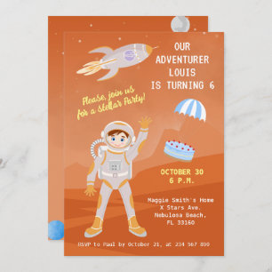 Mars astronaut boy themed birthday Party Invitation
