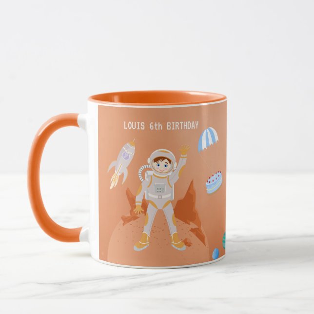 Mars astronaut boy themed birthday Party Mug (Left)