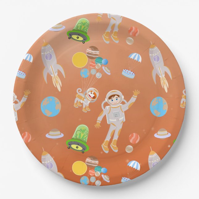 Mars astronaut boy themed birthday Party Paper Plate (Front)