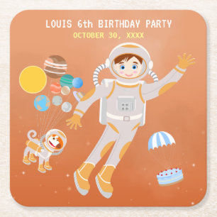 Mars astronaut boy themed birthday Party Square Paper Coaster