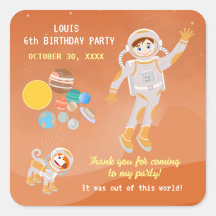 Mars astronaut boy themed birthday Party Square Sticker