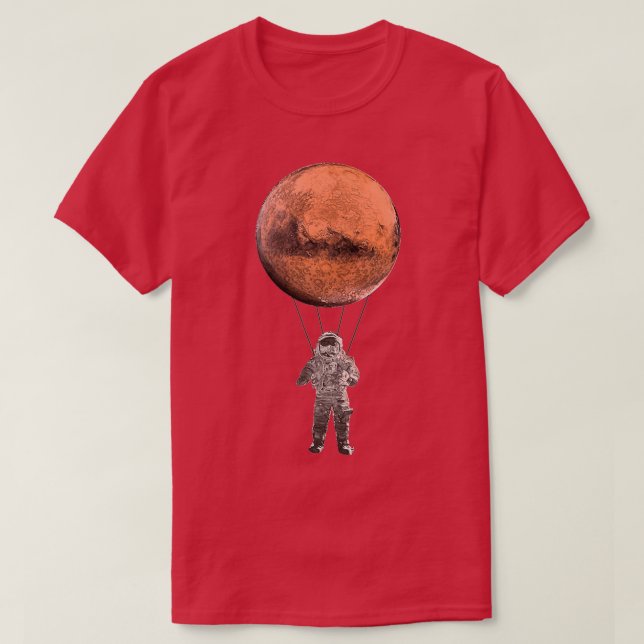 Mars Astronaut Parachuting Space Planet Paratroope T-Shirt (Design Front)