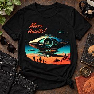 Mars Awaits Retro Futuristic Space Colony T-Shirt