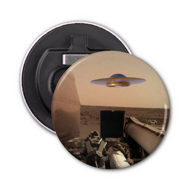 Mars InSight Alien UFO Saucer Encounter Bottle Opener (Front)