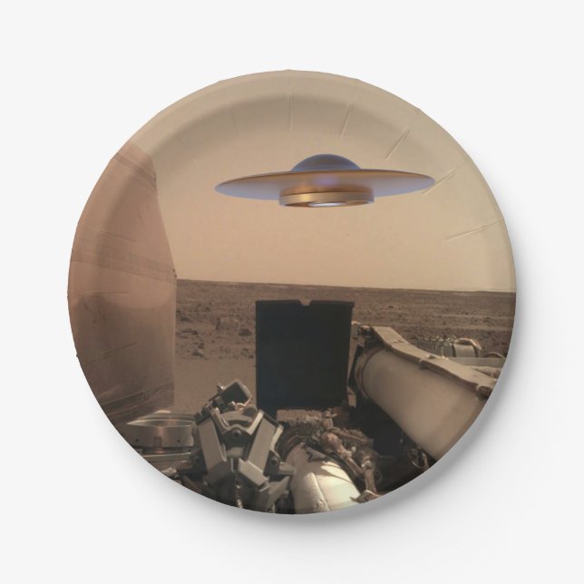 Mars InSight Alien UFO Saucer Encounter Paper Plate (Front)