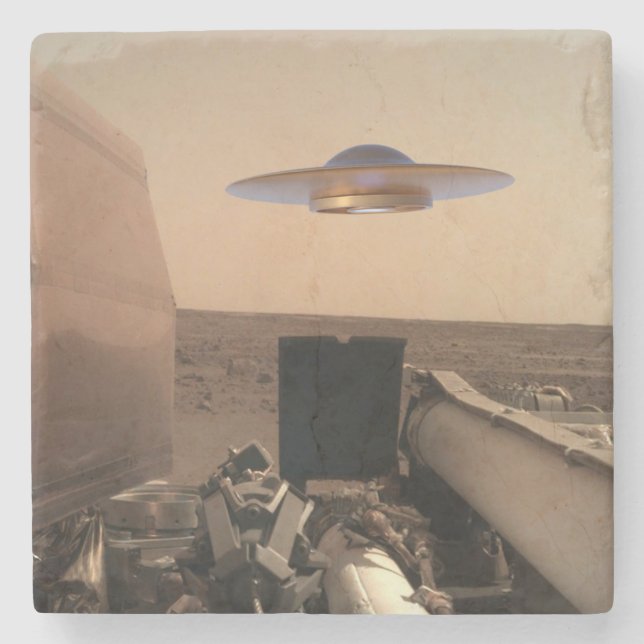 Mars InSight Alien UFO Saucer Encounter Stone Coaster (Front)