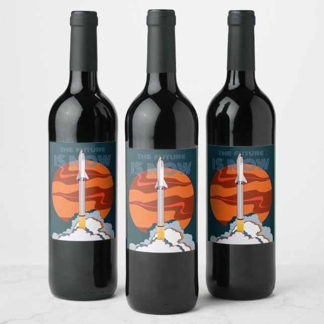 Mars Landing Rocket Wine Label (Bottles)