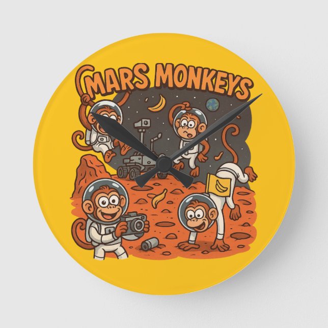 Mars Monkeys funny animal Round Clock (Front)