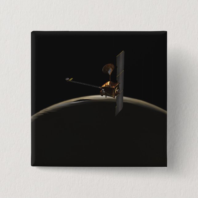 Mars Odyssey spacecraft over martian sunrise 15 Cm Square Badge (Front)