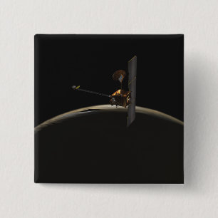 Mars Odyssey spacecraft over martian sunrise 15 Cm Square Badge