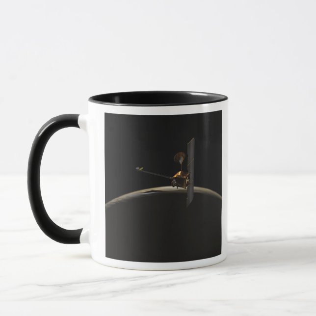 Mars Odyssey spacecraft over martian sunrise Mug (Left)