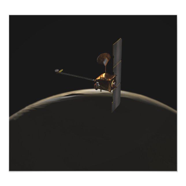 Mars Odyssey spacecraft over martian sunrise Photo Print (Front)